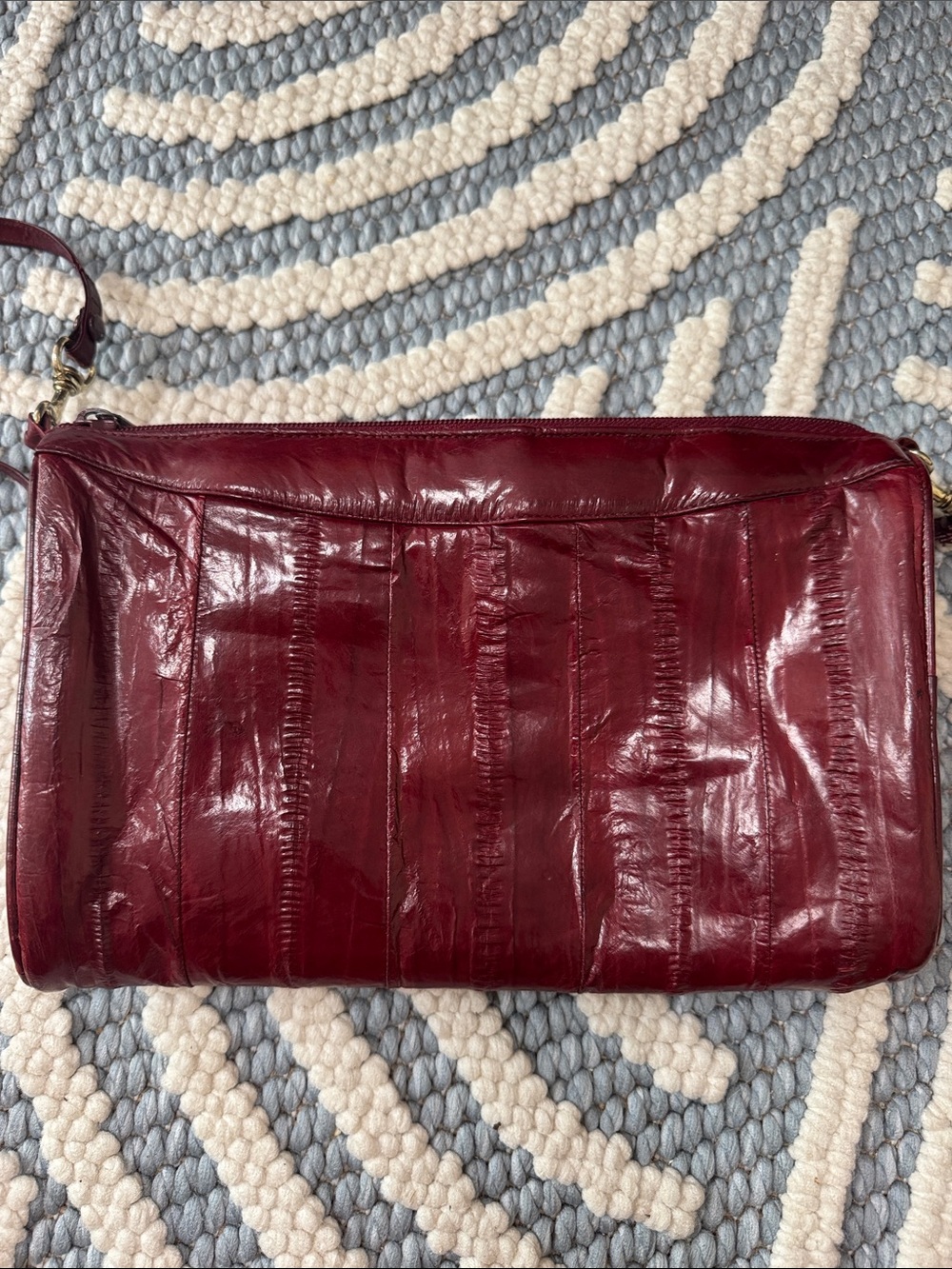 Vintage Korean Eel Skin Leather Burgundy Crossbody Shoulder Bag - Picture 9 of 10